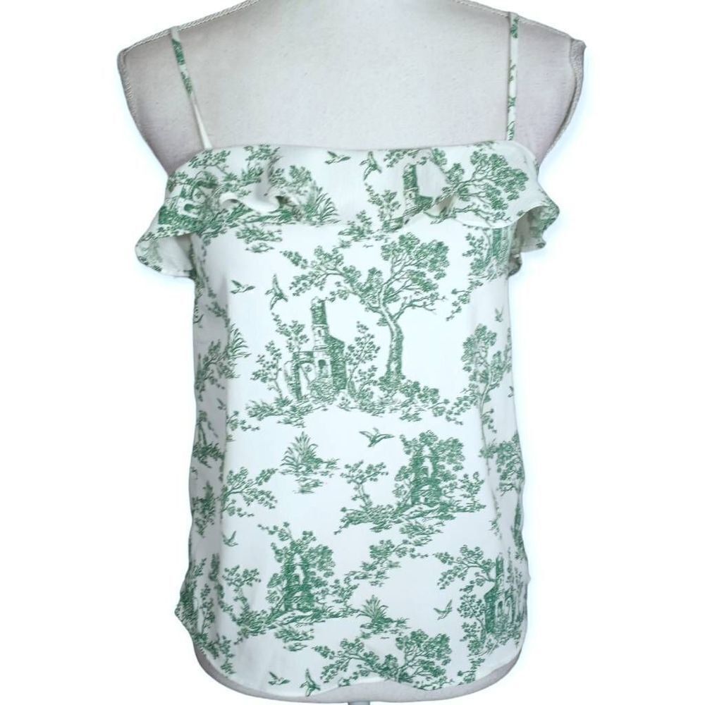 H&M GREEN & WHITE RUFFLE CAMI SZ.2 NWT